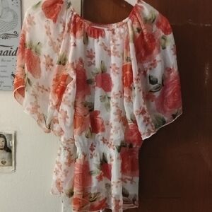 Allegra K Floral Blouse - Red and White